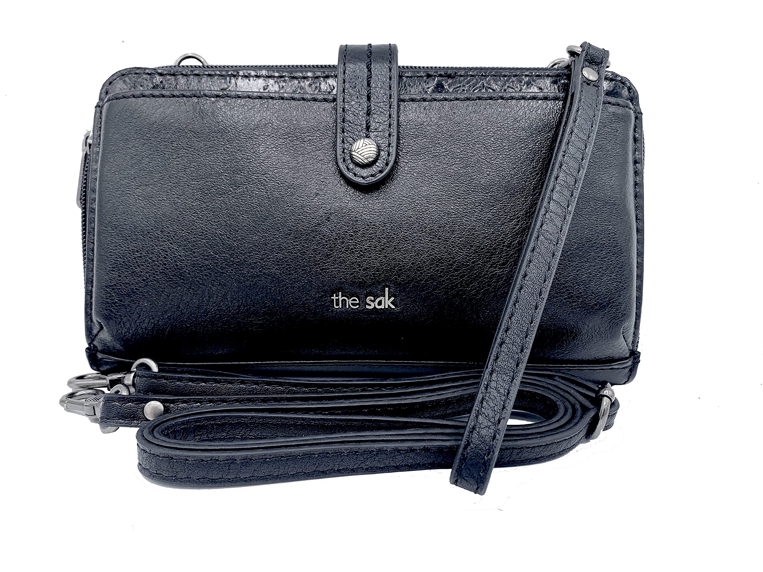 The Sak Iris Leather Crossbody Phone Case for iPhone & Samsung - Black Floral Embossed Design - Perfect for Travel, Shopping & Everyday Use