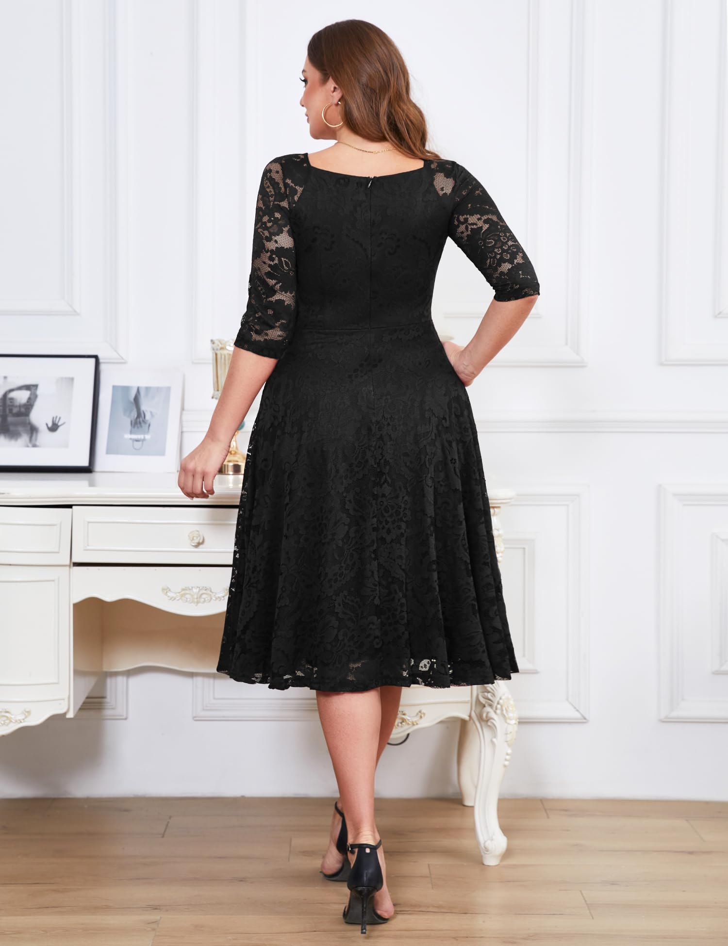 Elegant Women's Long-Sleeve Lace A-Line Wedding Guest Dress | Formal Cocktail Party & Prom Gown | Perfect for Bridal Showers, Evening Galas & Special Occasions