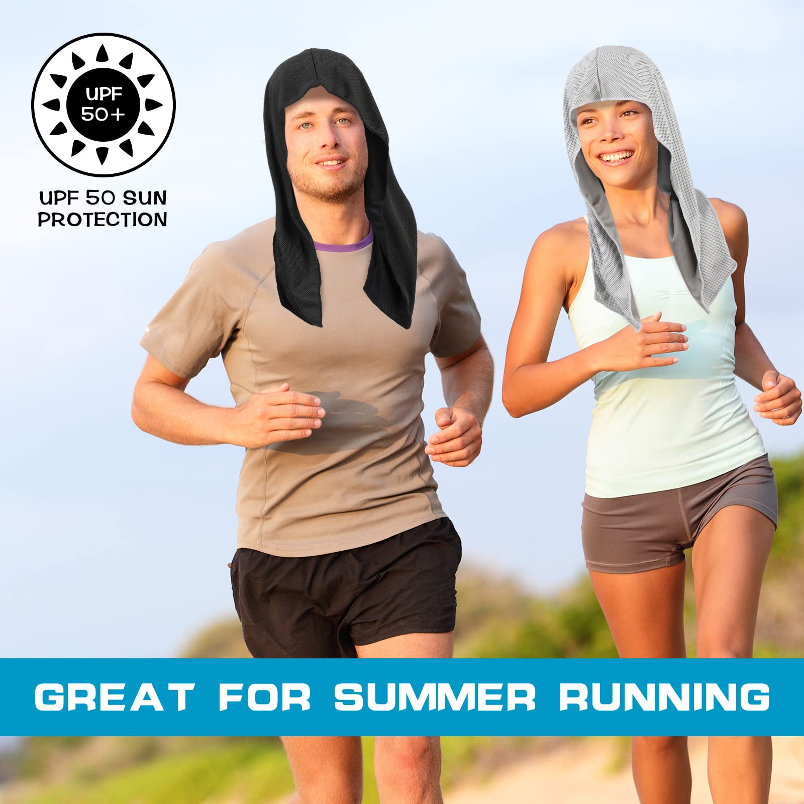 Bencailor 4-Pack Cooling Hoodie Towels - UPF 50 UV Protection Neck & Face Cooling Towel for Sports, Workouts, Hiking & Outdoor Activities | Stay Cool During Exercise, Gardening & Summer Heat