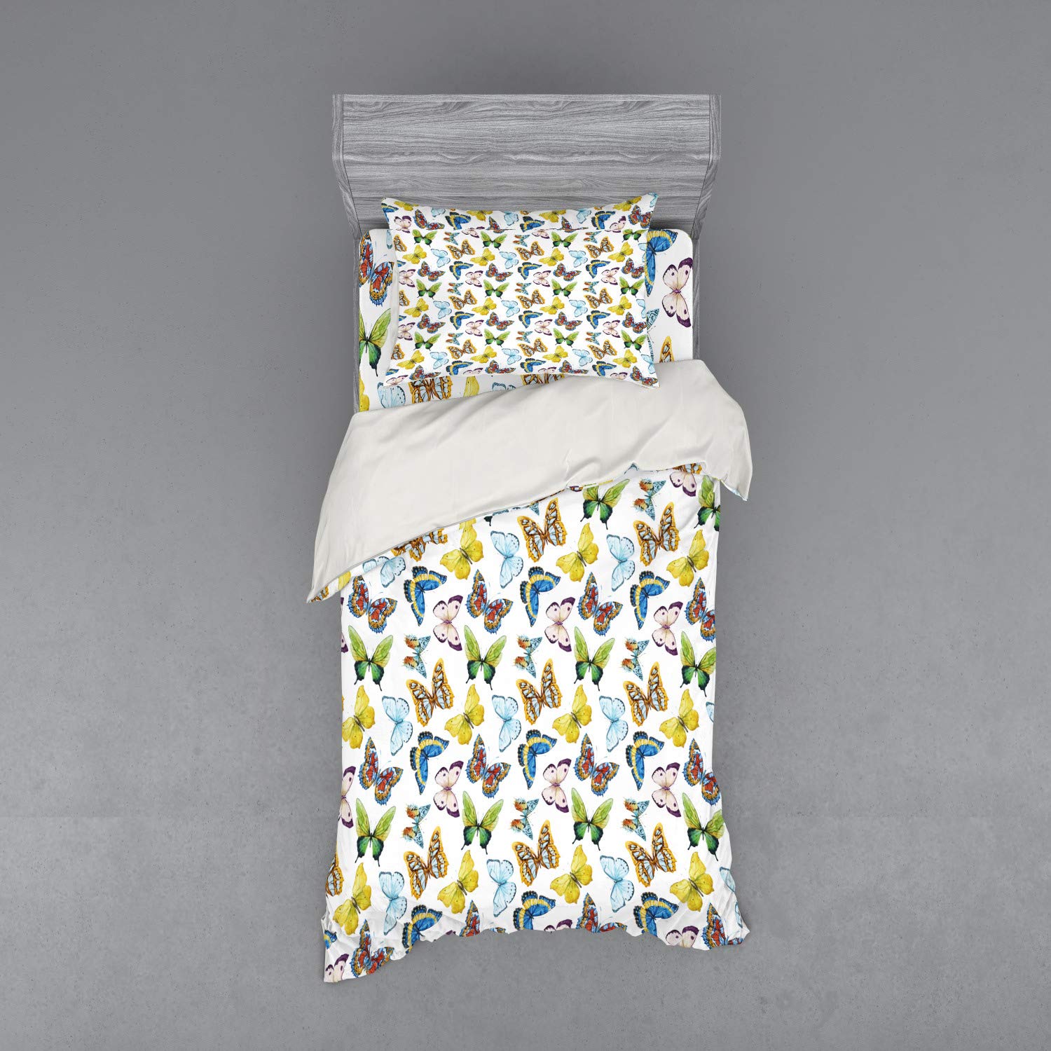 Ambesonne Colorful Watercolor Butterfly Duvet Cover Set - 3 Piece Twin XL Bedding with Sham & Fitted Sheet, Vibrant Animal Print Design for Kids & Teens Bedroom Decor | Perfect for Spring Decor, Guest Room Makeover & Dorm Essentials