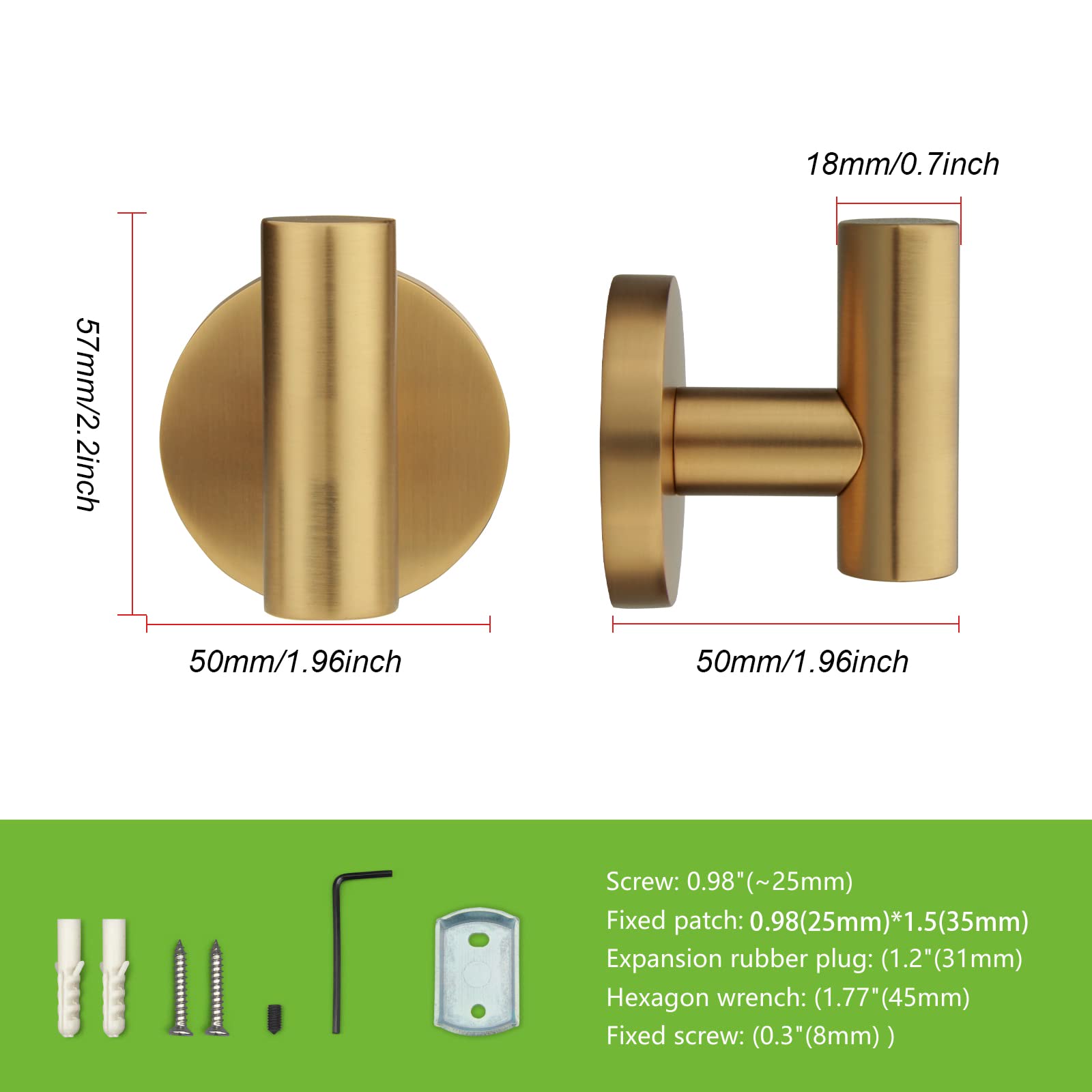 TUNNY 3-Pack Champagne Gold Wall Hooks - Rustproof Bathroom Towel Hooks, Robe Hooks & Coat Hooks for Home Decor (Bedroom, Kitchen, Bathroom) - Perfect for Hanging Towels, Robes & Coats in Any Room