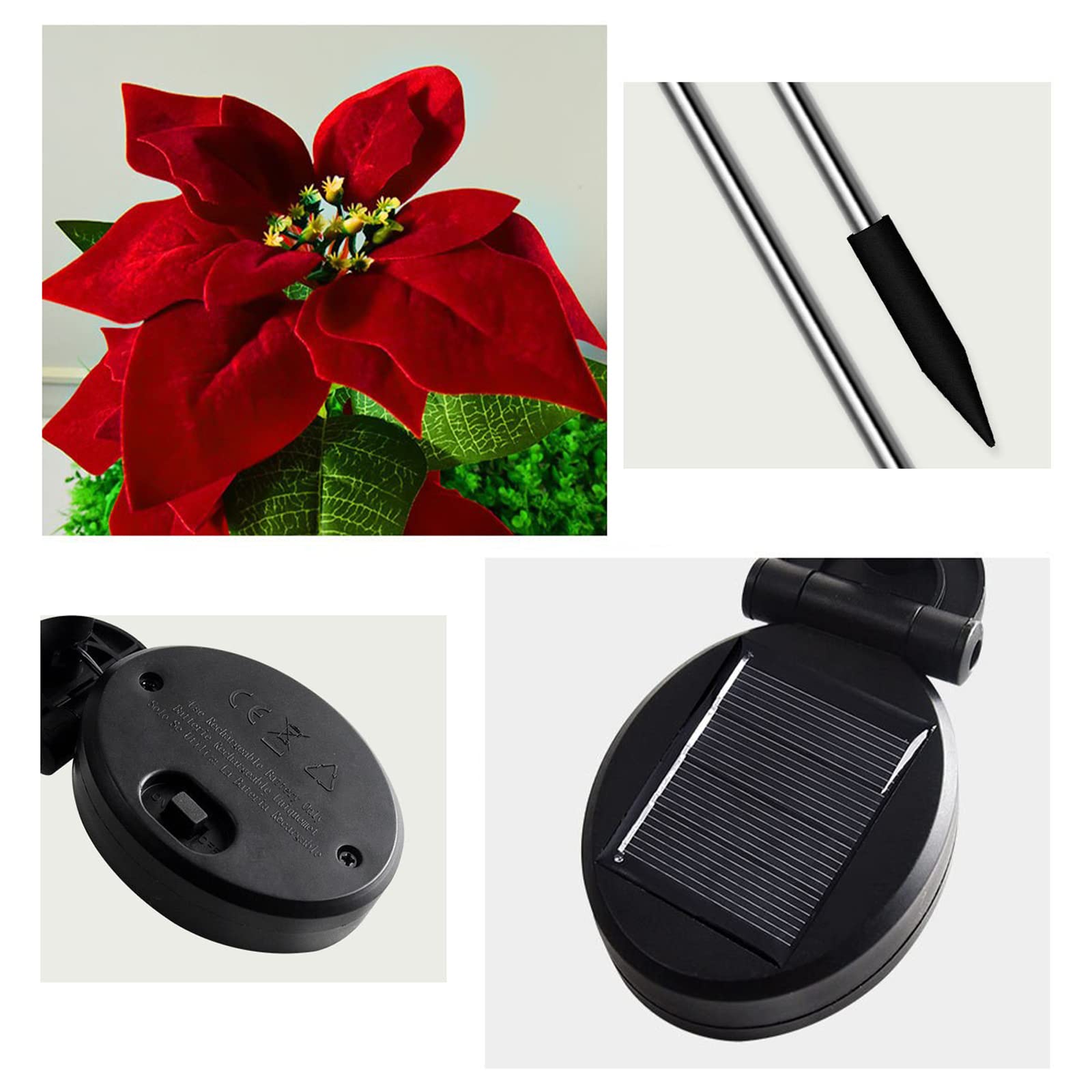 BEIJIALY 2PCS Solar Powered Christmas Pathway Lights - Waterproof LED Poinsettia Solar Stake Lights for Yard, Garden, Lawn Decoration | Outdoor Holiday Lighting for Xmas, Patio, Walkway, Driveway Decor