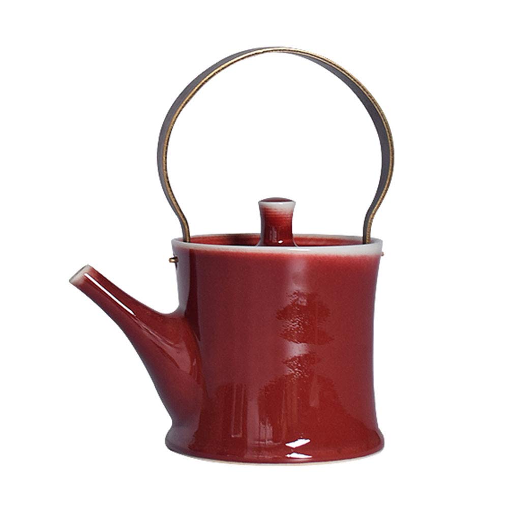 Premium French Press Coffee Maker - Ceramic Insulated Coffee & Tea Pot with Red Glaze Handle - Manual Espresso Machine for Home, Office & Camping Use - GAOFENG (Red)