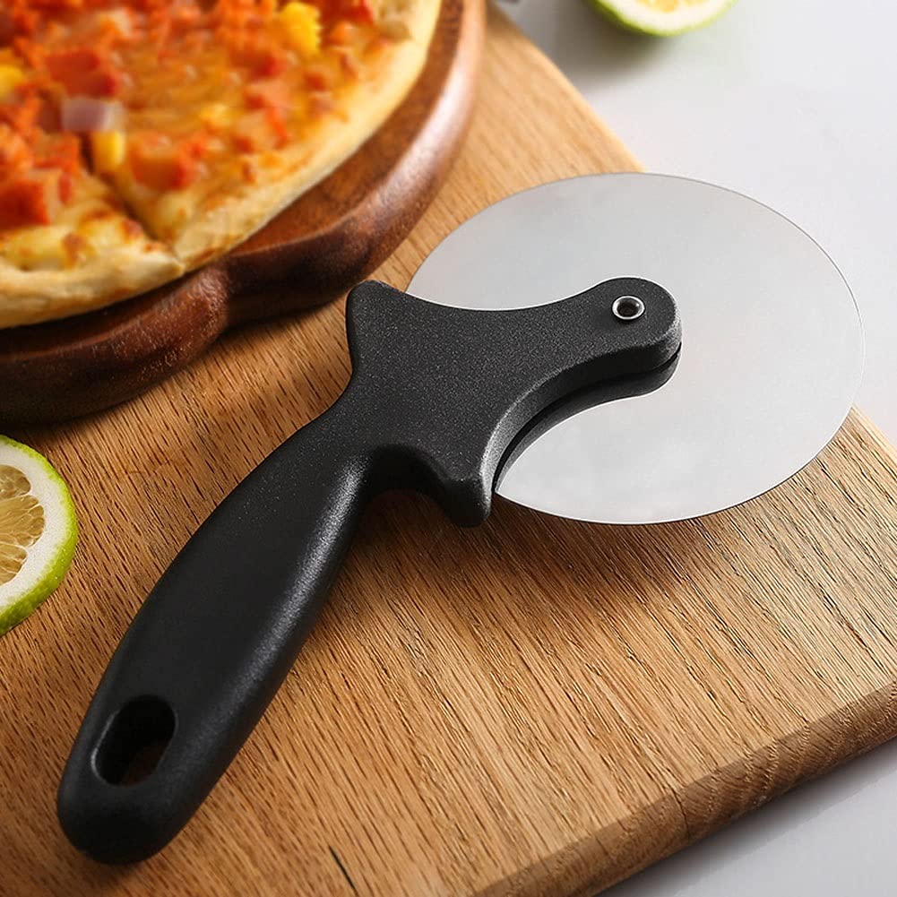 Premium Stainless Steel Pizza Cutter Wheel - Super Sharp Blade with Ergonomic Non-Slip Handle - Dishwasher Safe & Easy to Clean - Perfect for Cutting Pies, Dough, Cookies - 3-Piece Set (Black) - Ideal for Home Kitchens, Pizza Parties & Baking Enthusiasts