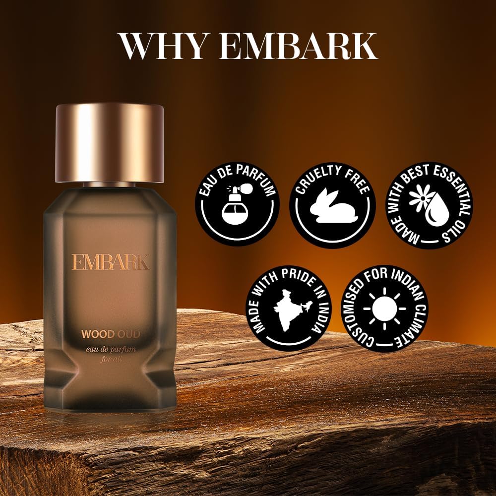 EMBARK OUD Wood Perfume for Men & Women | 100ml Premium Long Lasting Oud Fragrance Oil | Unisex Eau de Parfum for Date Night, Special Occasions & Daily Wear