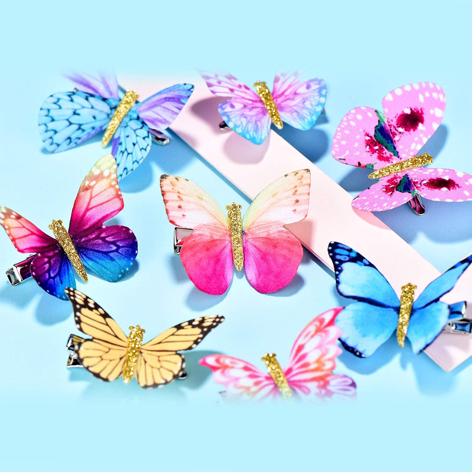 MT BROTHERS Baby Girl Hair Bows - 6 Pack Cute Elastic Butterfly Hair Clips for Ponytails & Braids - Perfect for Parties, School & Daily Outfits