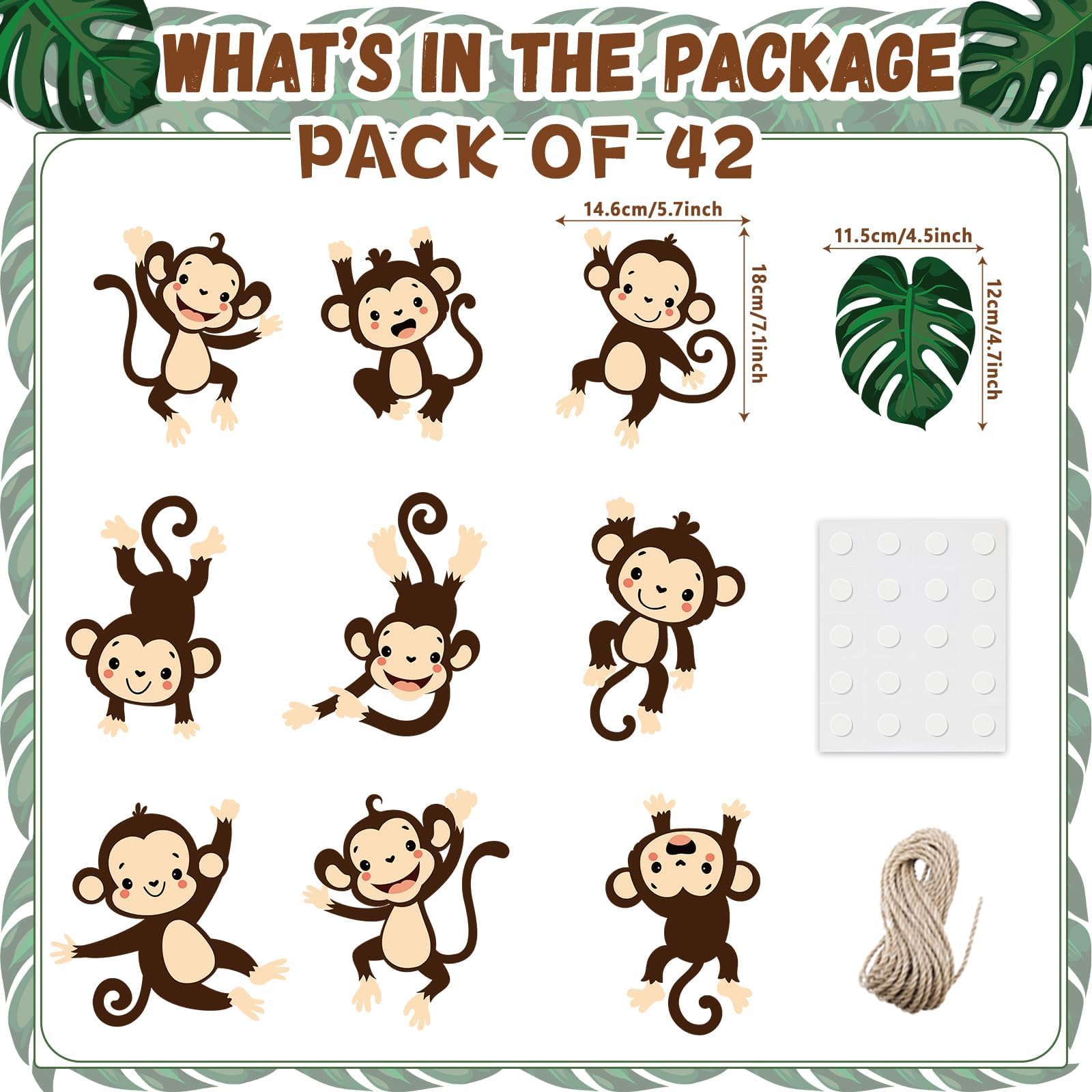 36pcs Safari Birthday Party Decorations - Jungle Theme Hanging Monkey Cutouts, Animal Wall Decor for Kids Classroom, Bulletin Board & Wild One Birthday Party Supplies | Perfect for Jungle Safari Themed Parties, Baby Showers & School Events