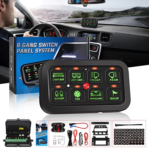 ALAVENTE 8 Gang Universal Switch Controller Panel - Dimmable LED Touch Screen Relay Control Box for Cars, Trucks, SUVs, ATVs, UTVs, RVs & Boats | Automatic Circuit System with Green Backlight | Perfect for Off-Roading, Marine & Vehicle Customization