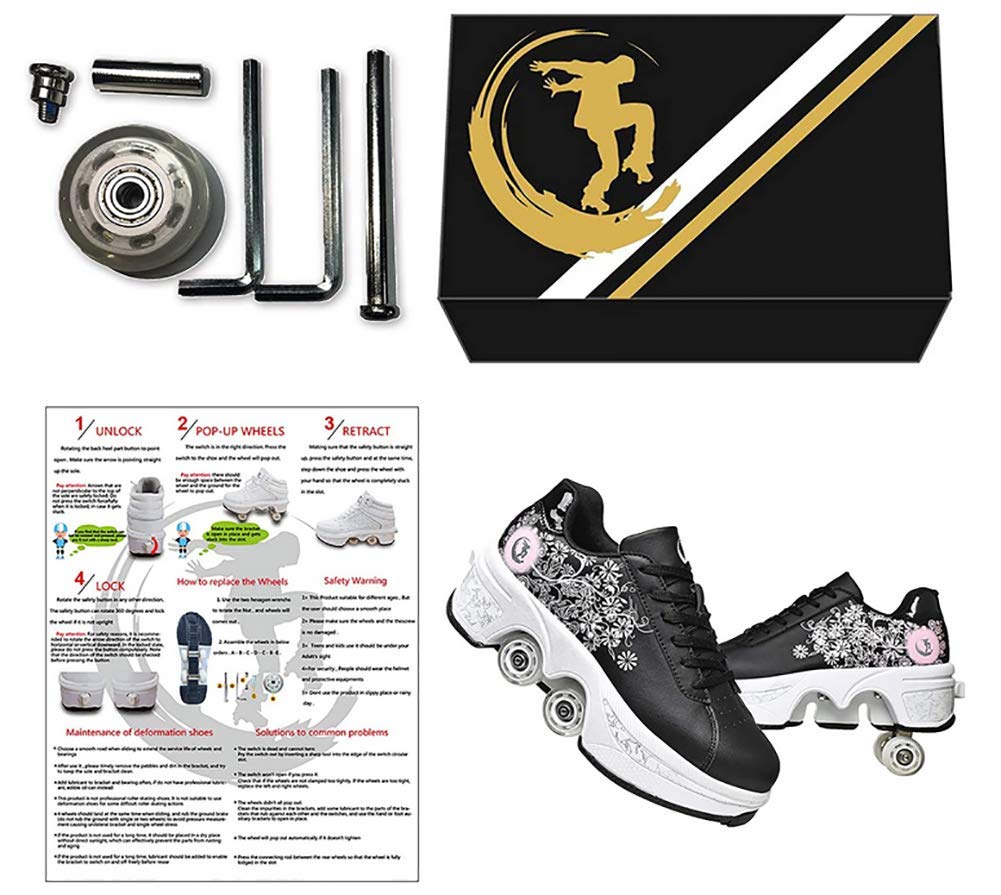 2-in-1 Removable Wheel Roller Shoes for Adults & Kids - Automatic Walking/Skating Shoes with Double Deform Wheels - Perfect for Commuting, Fitness & Outdoor Fun