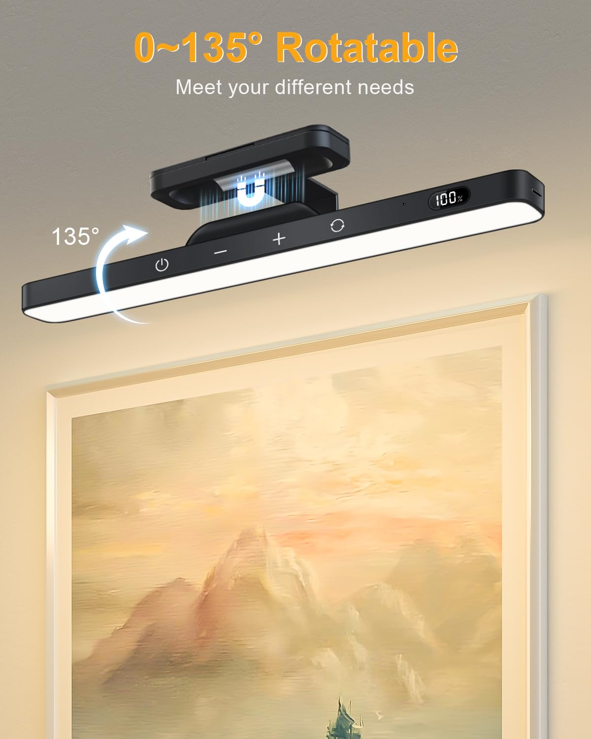 WILLED 3W Rechargeable Battery Operated Wireless Picture Light for Wall Art - Dimmable LED Art Lighting with Remote & Timer, Magnetic Gallery Light for Paintings, Photos & Home Decor (Black) - Perfect for Living Rooms, Bedrooms & Art Galleries