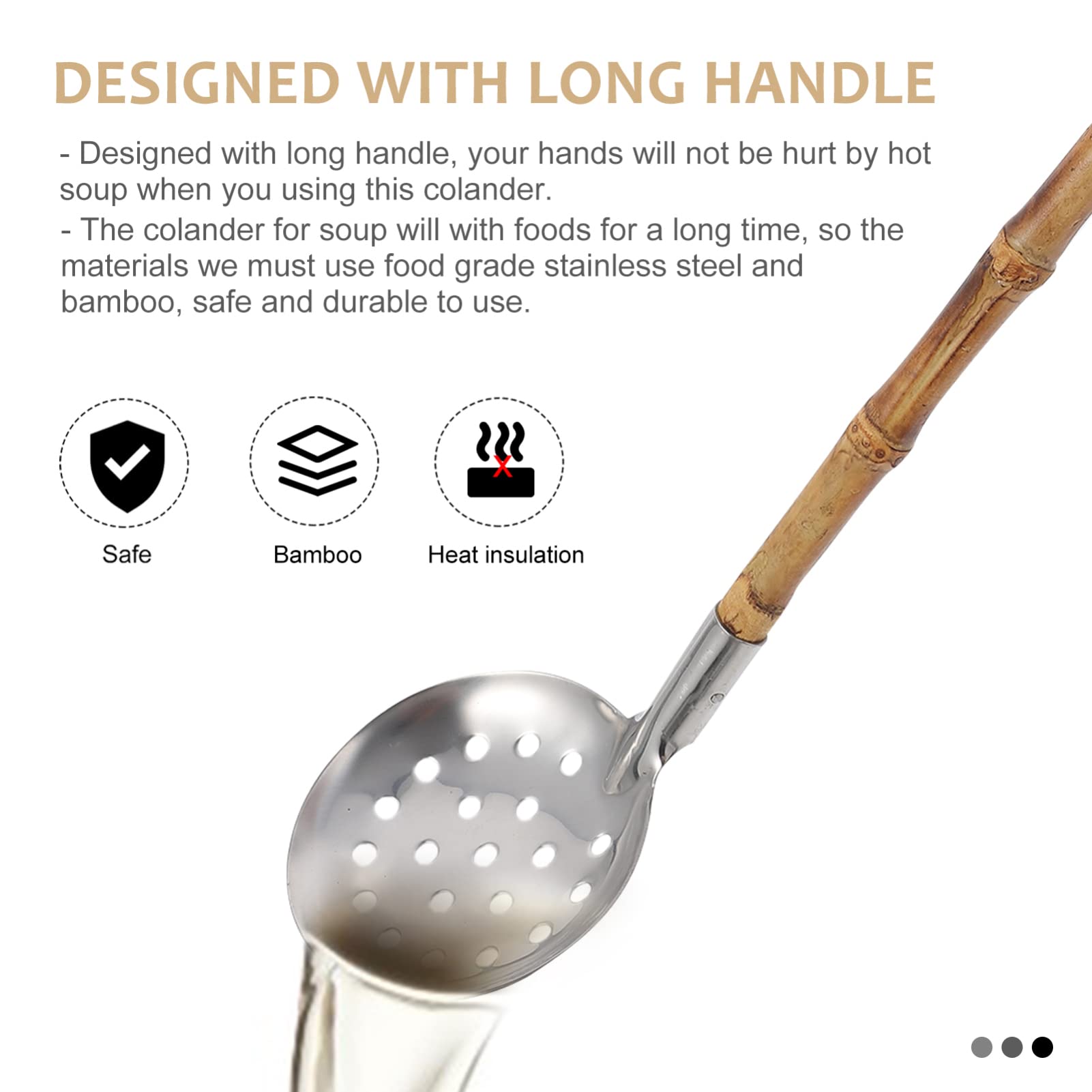 Premium Wooden Hot Pot Spoon & Stainless Steel Skimmer - 2-in-1 Long Handle Soup Spoon for Ramen, Pho & Asian Cooking | Japanese-Style Bamboo Utensil Set for Noodles, Dumplings & Hot Pot Dining