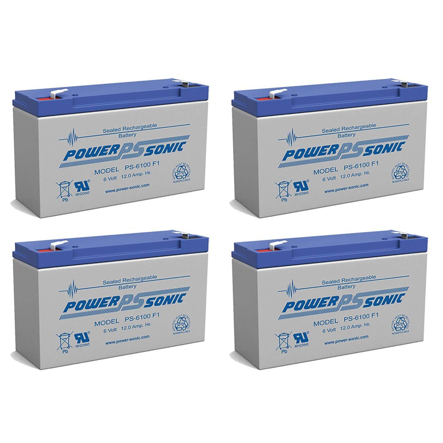 Power Sonic PS-6100 6V 12AH Rechargeable Sealed Lead Acid Battery - Replacement for Yuntong YT-6100-4 Pack - Ideal for Mobility Scooters, Electric Wheelchairs & Medical Equipment