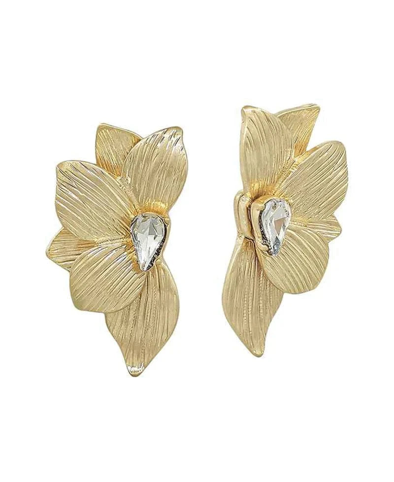 Gold Textured Flower Post Earrings for Women - Elegant Floral Stud Earrings for Everyday Wear, Parties & Special Occasions