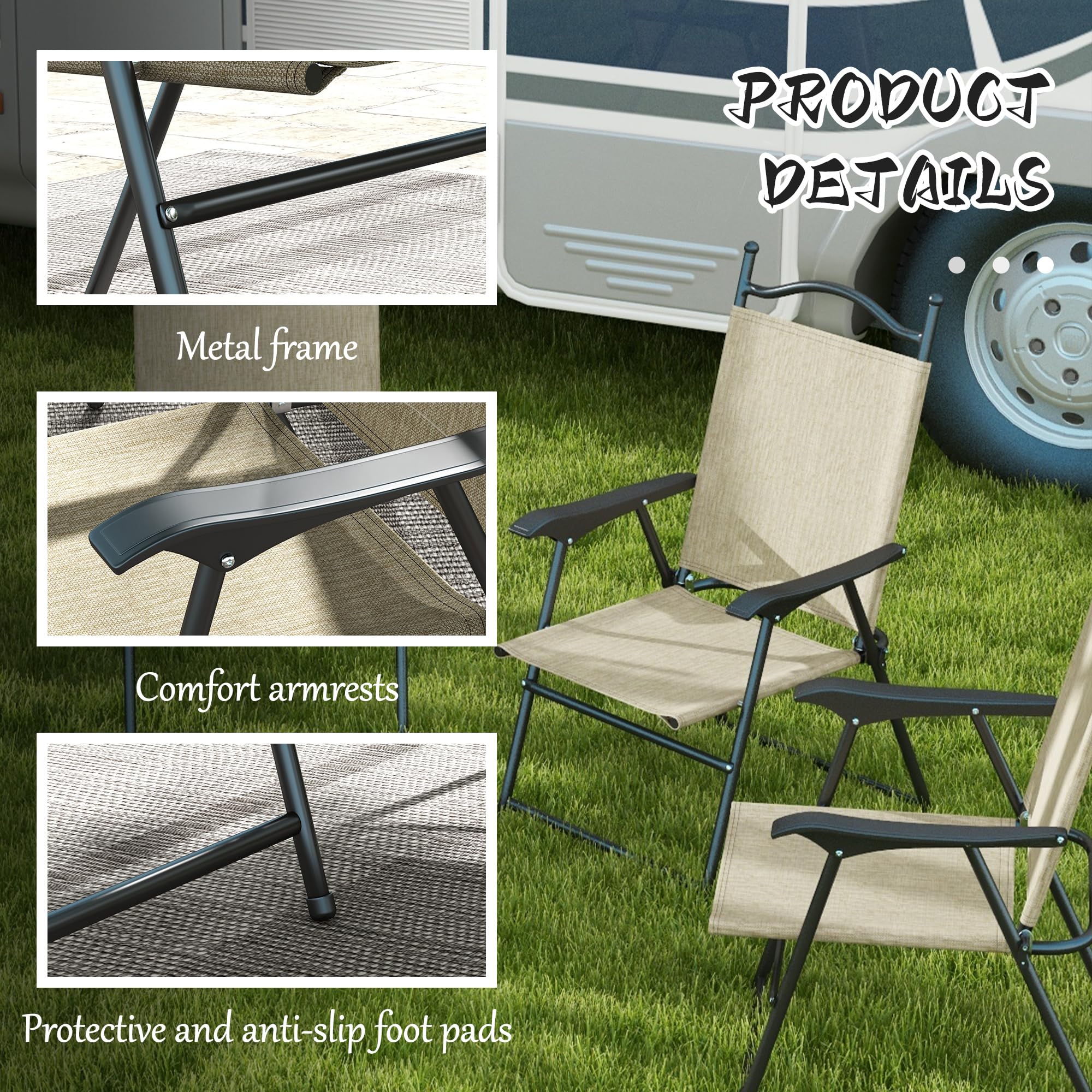Outsunny 4-Pack Folding Patio Chairs with Armrests - Breathable Mesh Fabric Lawn Chairs for Adults, Camping, Backyard, Beach & Outdoor Relaxation