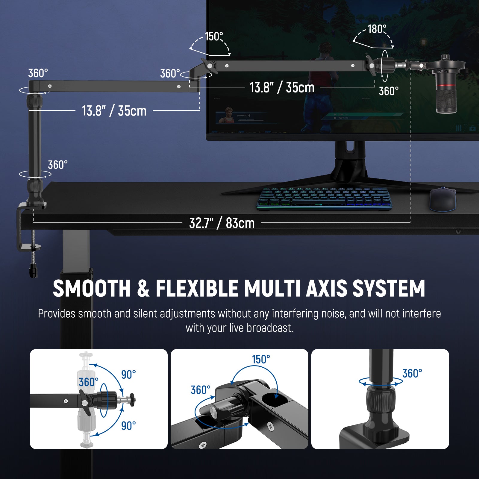 NEEWER MST002 Low Profile Microphone Arm Desk Mount with Damping - Perfect for Podcasting, Streaming & Home Studio Recording