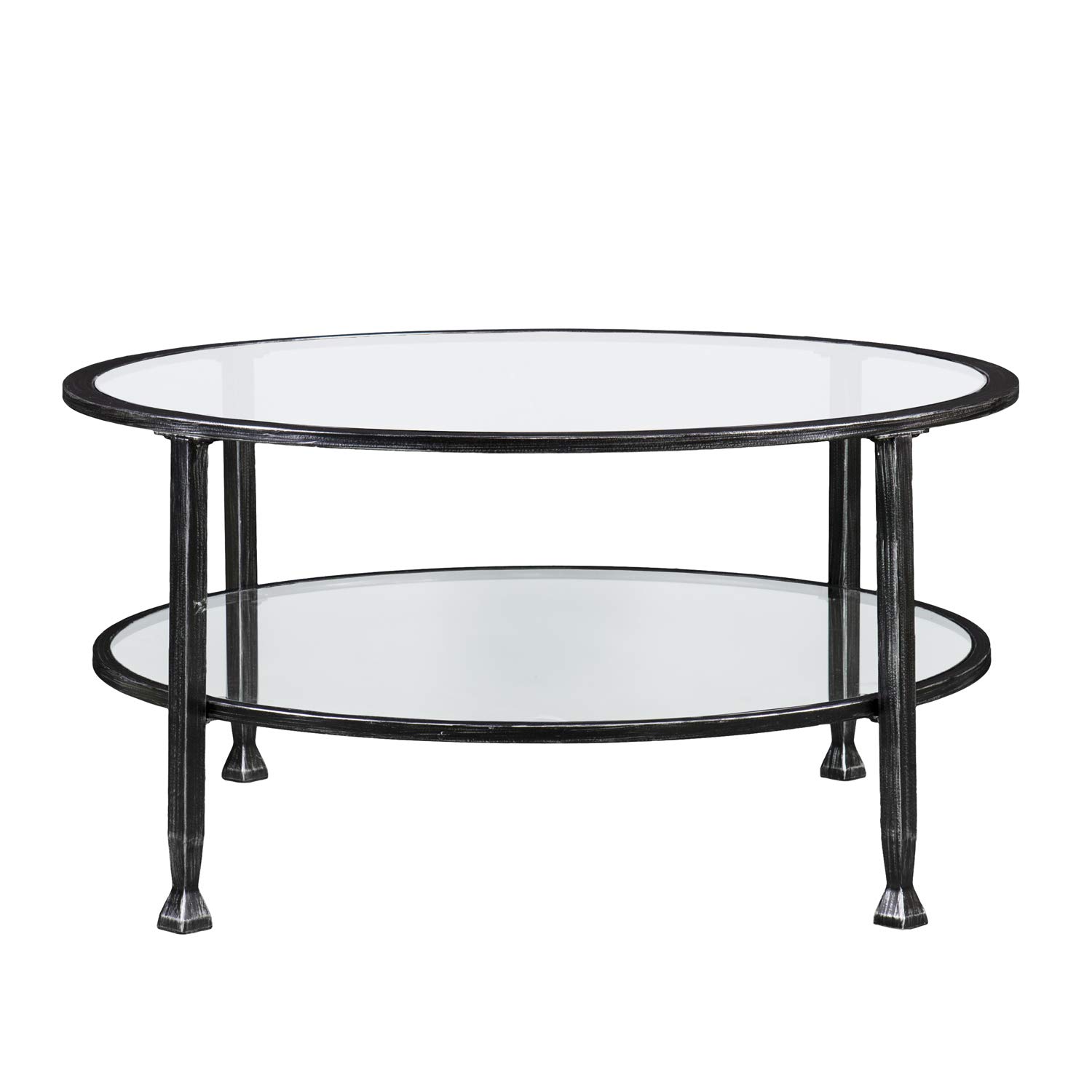 Jaymes Round Metal and Glass Cocktail Table - Black Modern Coffee Table for Living Room, Bar, Lounge, and Office Decor