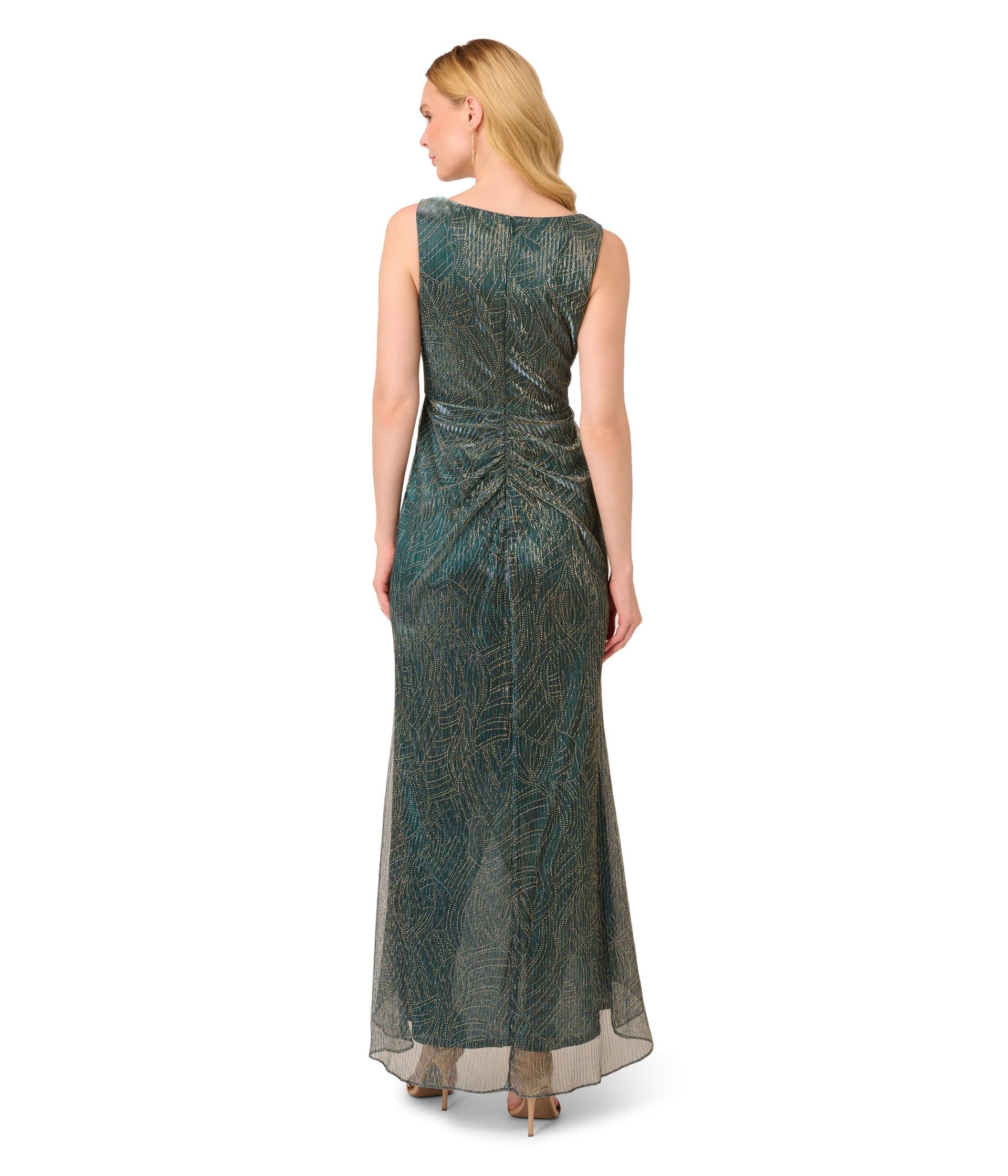 Adrianna Papell Women's Metallic Mesh Cascade Gown - Elegant Formal Evening Dress for Prom, Wedding & Special Occasions
