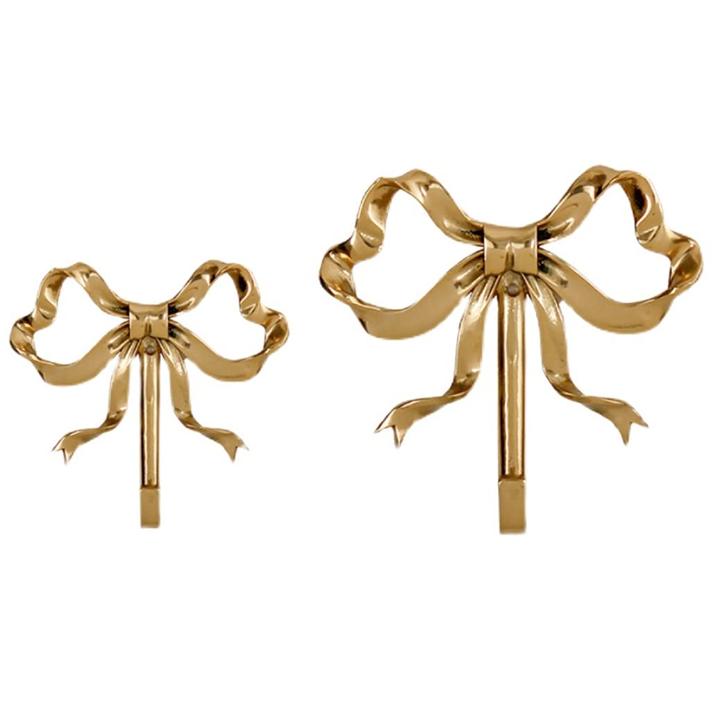 Brass Wall Hooks with Bow-Knot Design - Pack of 2 Gold Decorative Hooks for Hanging Coats, Hats, Towels & Home Decor - Perfect for Entryway, Bathroom & Bedroom Organization