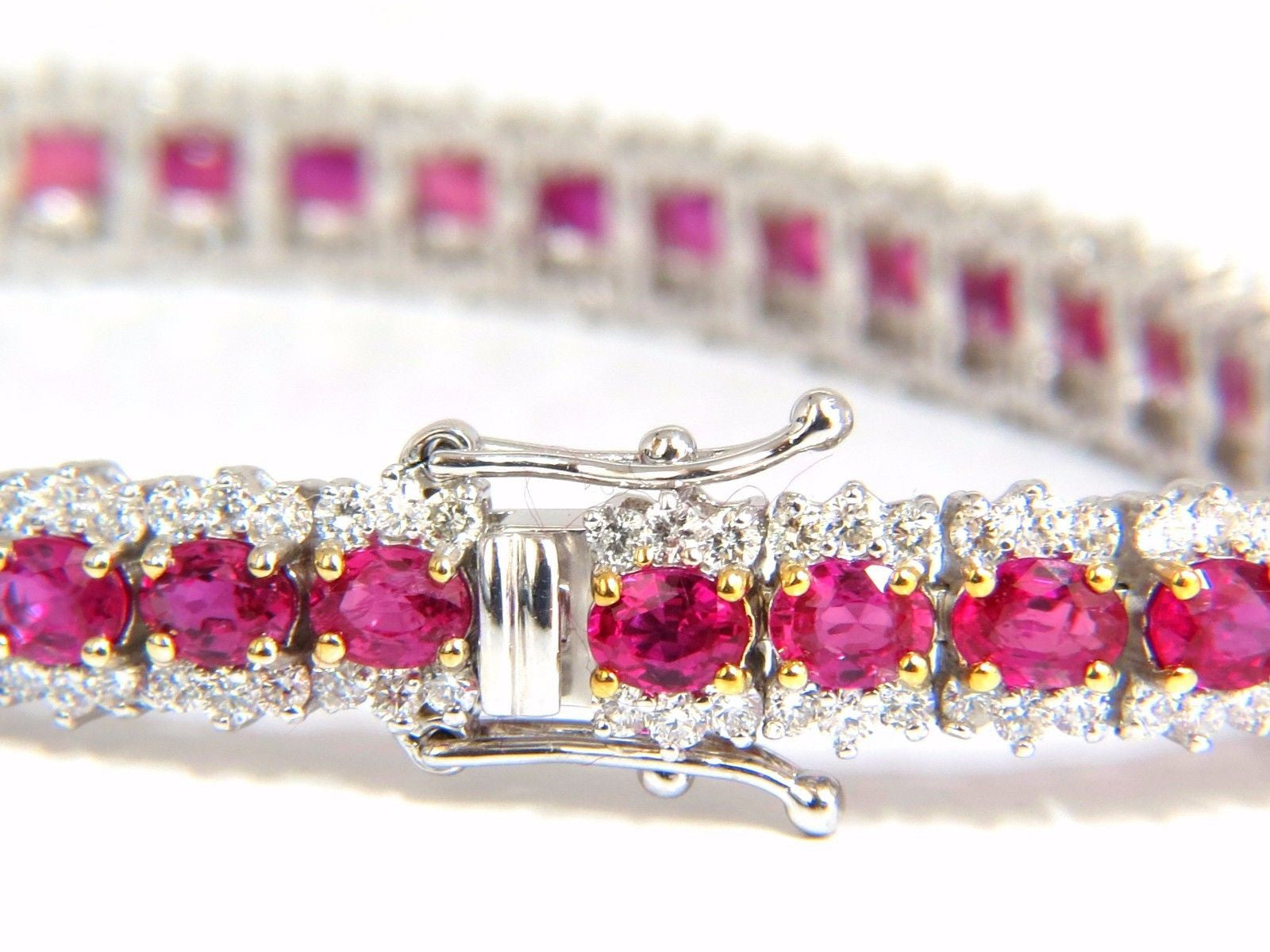 13.81ct Vivid Red Natural Ruby Tennis Bracelet in 14K Gold - Three Row Elegant Design for Women, Perfect for Weddings, Parties & Special Occasions