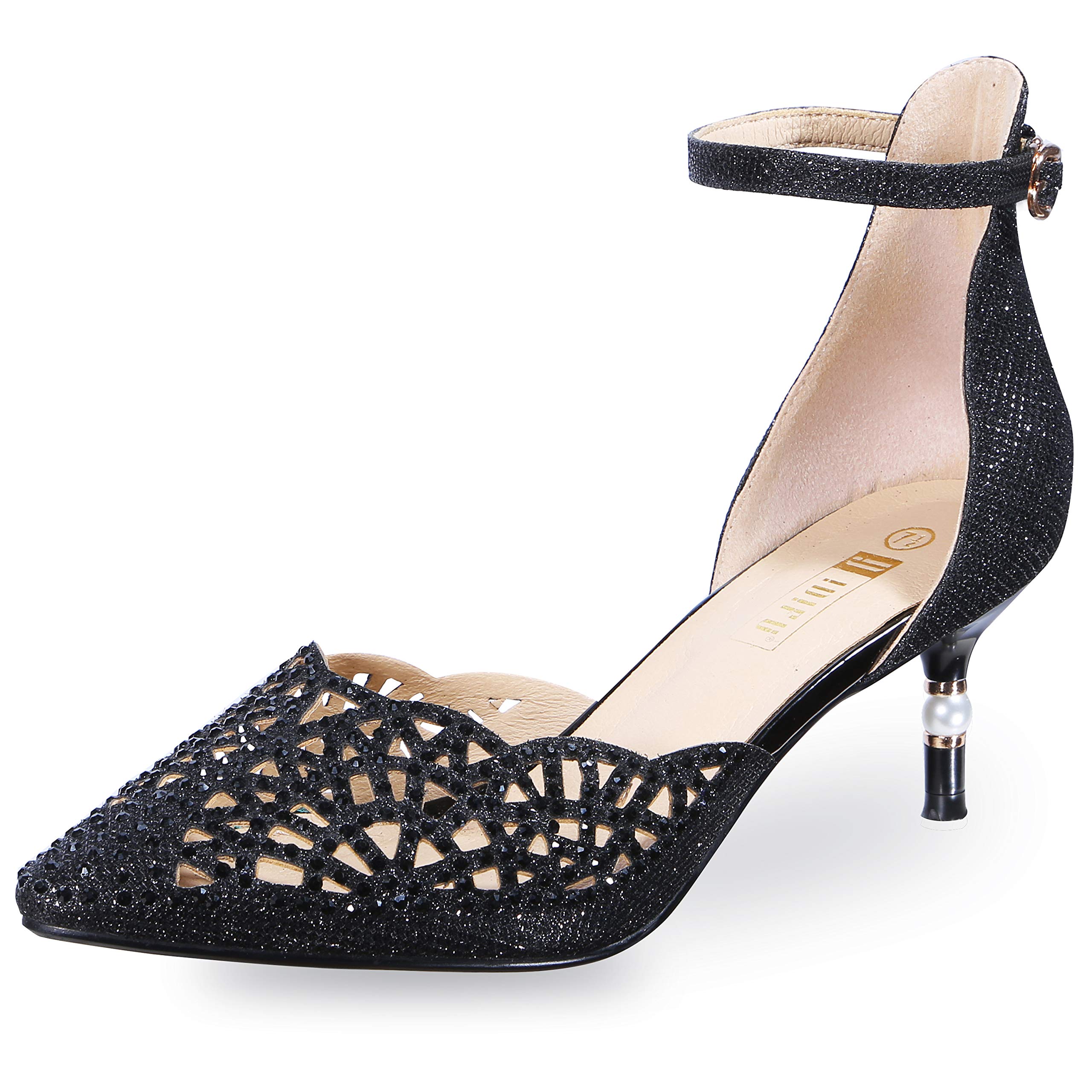 IDIFU Women's Rhinestone Sequins Kitten Heel Pumps - Elegant Wedding Shoes for Bride, Bridesmaid & Evening Party | Comfortable Low Heel Dress Shoes for Prom, Cocktail & Formal Occasions