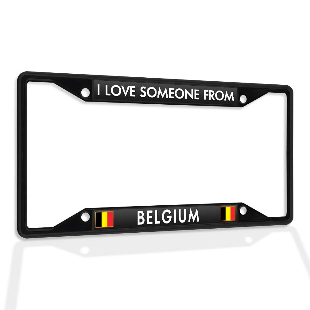 Metal Insert License Plate Frame - I Love Someone from Belgium - Weatherproof Car Accessories - Black 4 Holes Solid Insert - Perfect for Belgian Pride & Car Protection