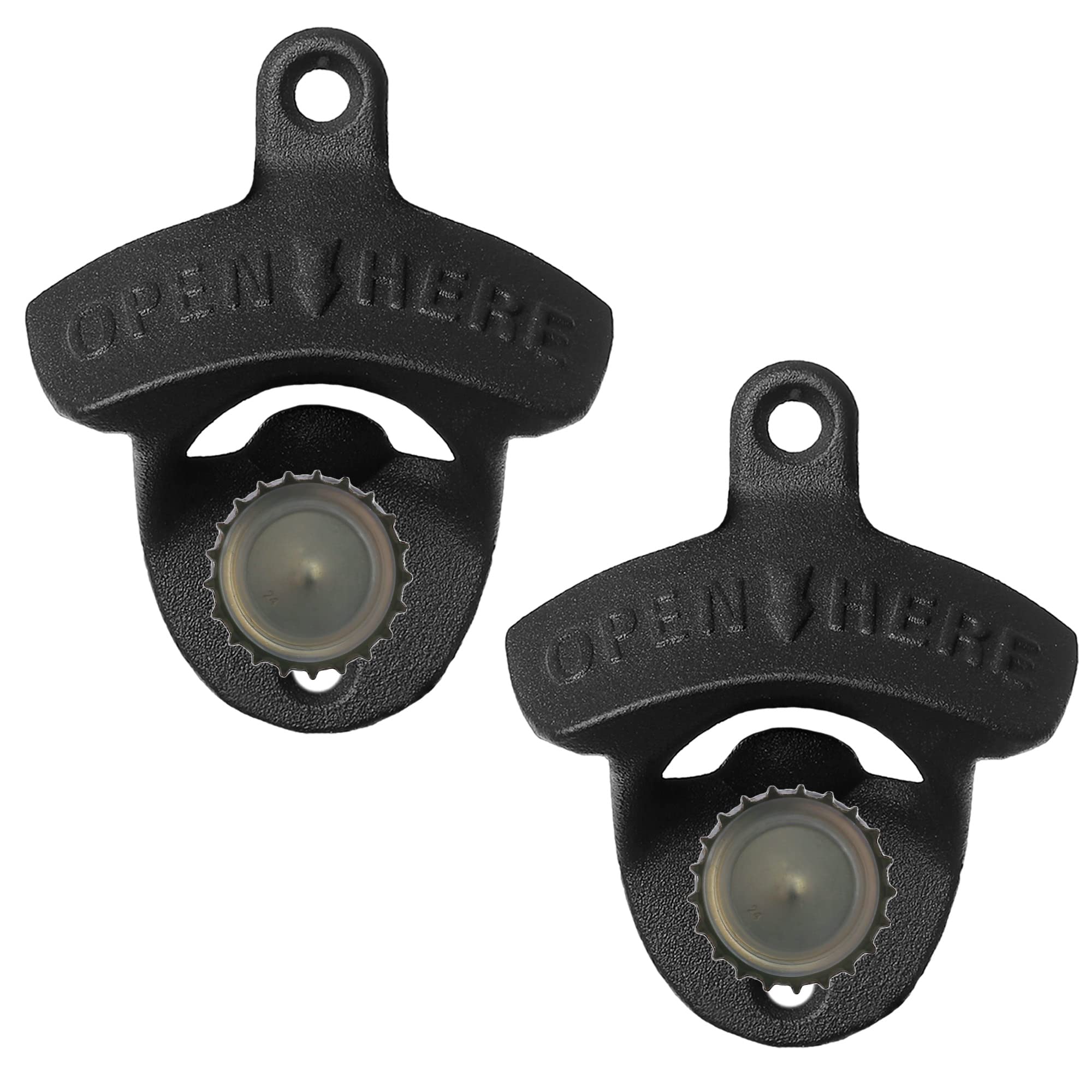 **Black Magnetic Wall Mount Beer Bottle Opener - Built-in Magnets to Catch Caps - Rustproof & Durable (Pack of 2) - Perfect for Bars, Kitchens, and Outdoor BBQs**