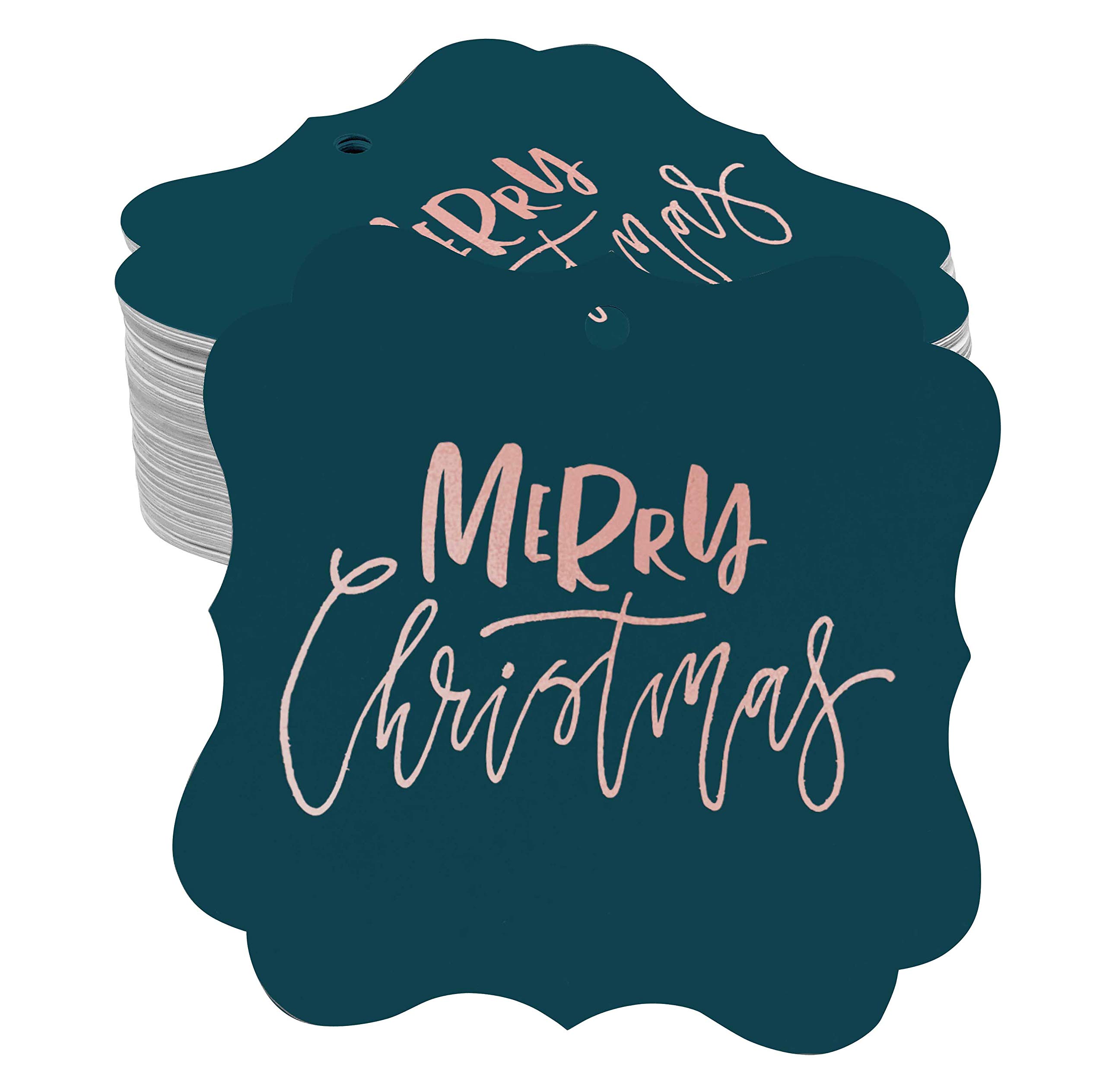 Premium Real Rose Gold Foil Bracket-Shaped Christmas Gift Tags - Elegant Holiday Party Favors & Present Decorations (Pack of 50) - Perfect for Christmas Gifts, Wrapping, Stocking Stuffers & Holiday Decor