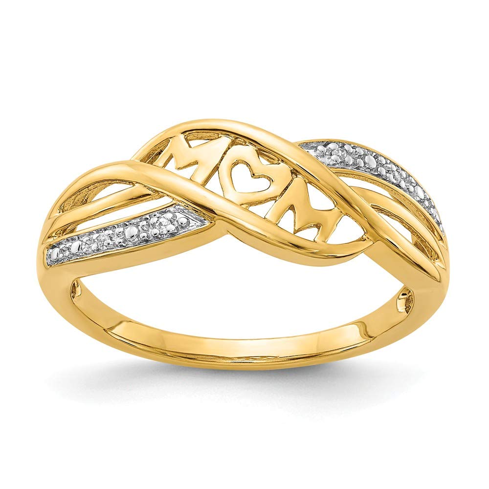 14K White & Yellow Gold Two-Tone Diamond Mother's Ring Band (0.012 CTTW) - Elegant Gift for Mom, Grandma, Birthday, Anniversary & Special Occasions