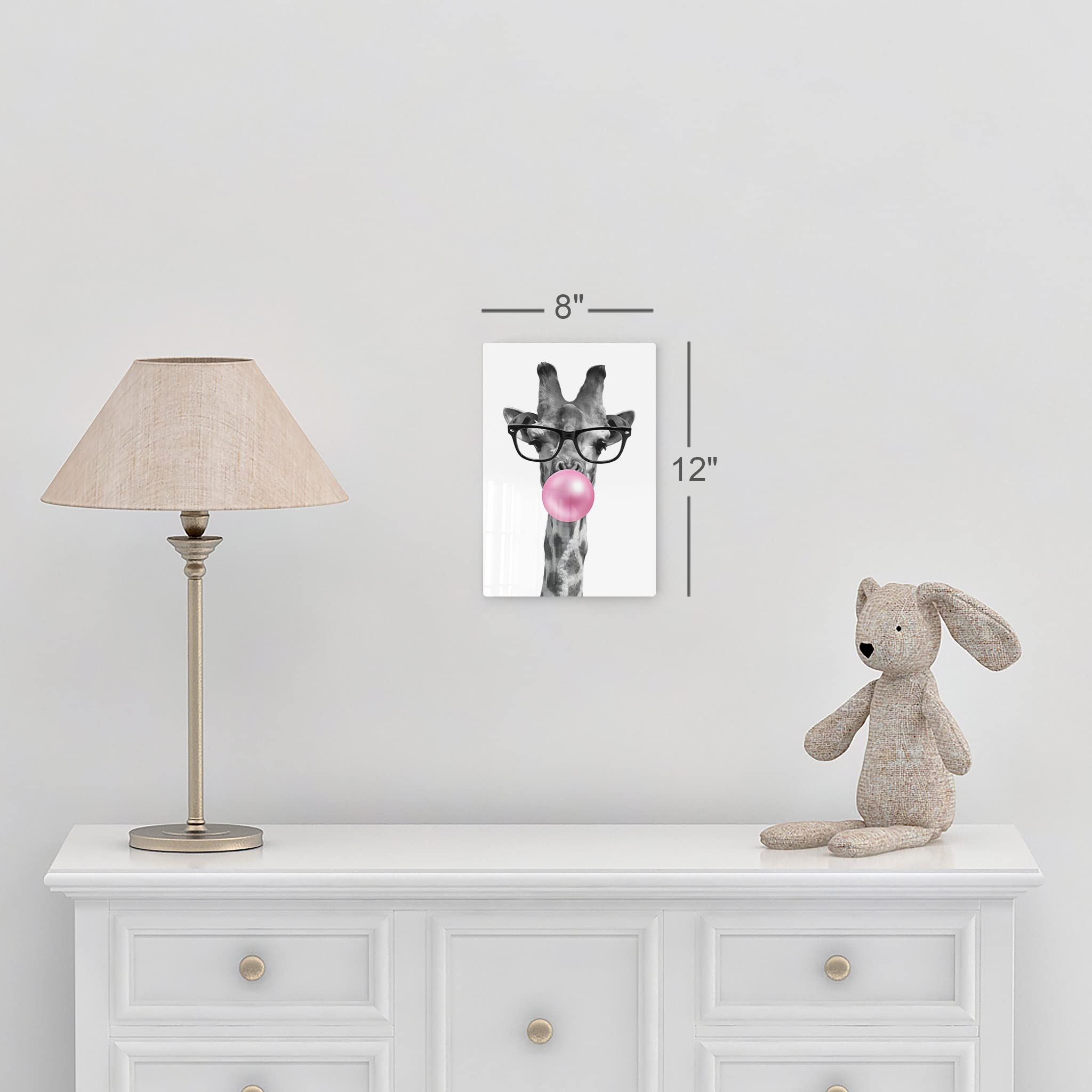 Cute Giraffe with Glasses Metal Wall Art Print - 40x30 Inch Pink Animal Bubble Gum Pop Art for Living Room, Kids Room & Nursery Decor - Ready to Hang, Made in USA | Perfect for Birthday Gifts & Home Decoration