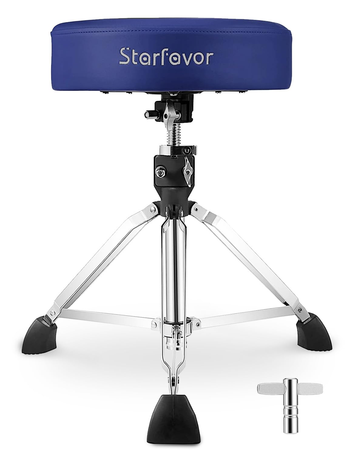 Starfavor Adjustable Drum Throne - Padded Rotatable Drum Stool with Double Braced Anti-Slip Feet - ST-650 Stone (Crimson/Blue) - Perfect for Drummers, Music Practice & Live Performances