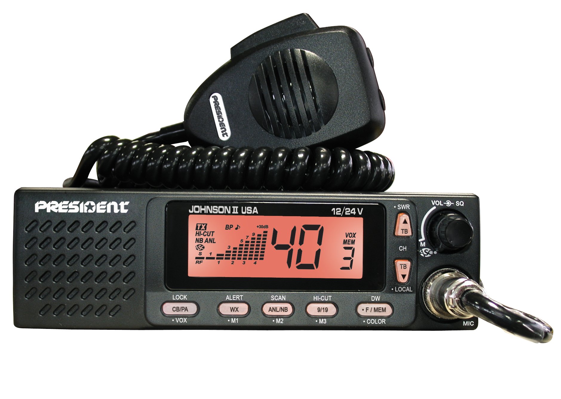 President Electronics Johnson II USA CB Radio - 12/24V Dual Voltage Trucker Radio for Long-Distance Communication | Ideal for Semi Trucks, RVs & Off-Road Vehicles