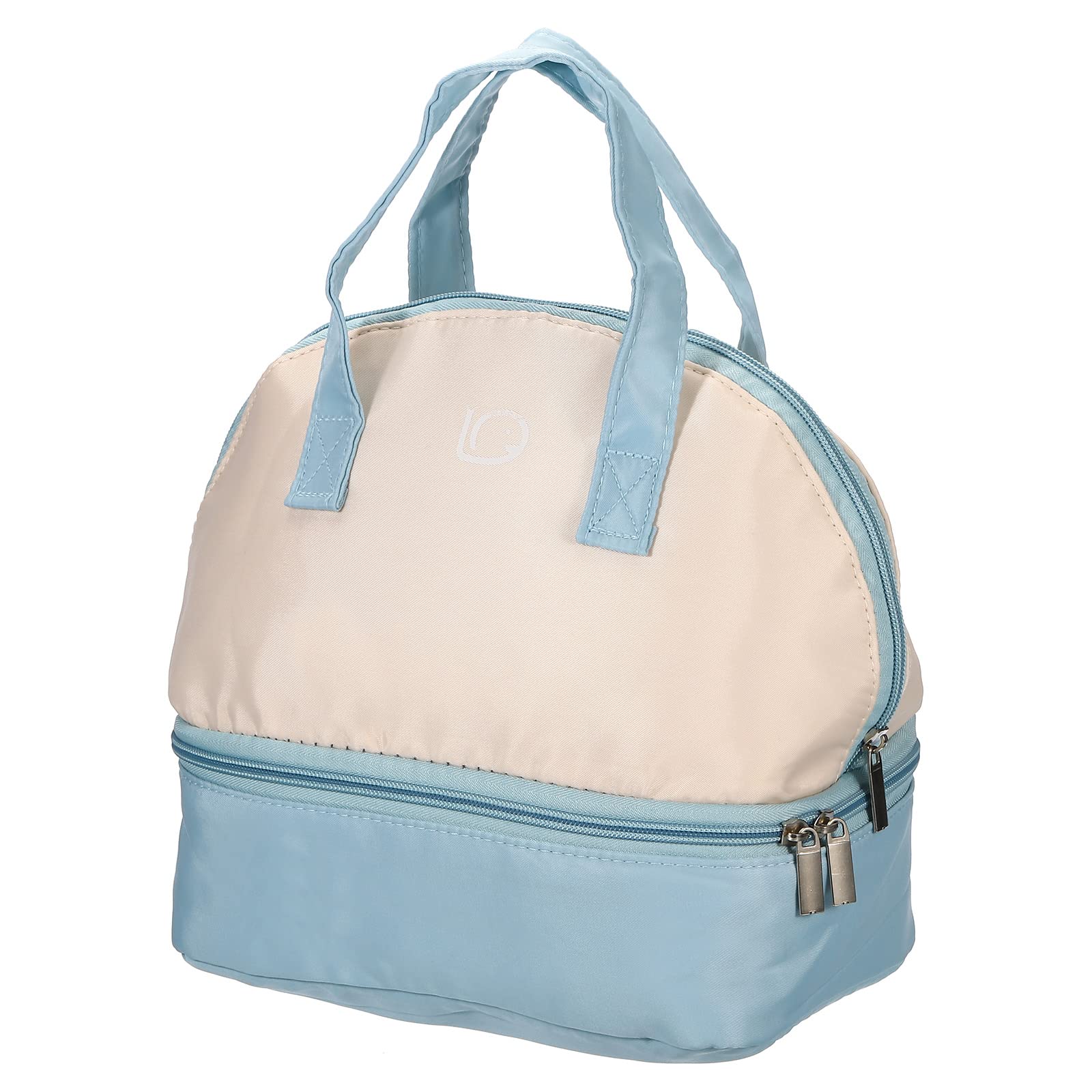 Insulated Lunch Box for Women & Men - Reusable Thermal Cooler Tote Bag (9.1x6.3x9.8 Inch) - Perfect for Work, Office, Picnic, Hiking & Outdoor Activities - Beige & Blue