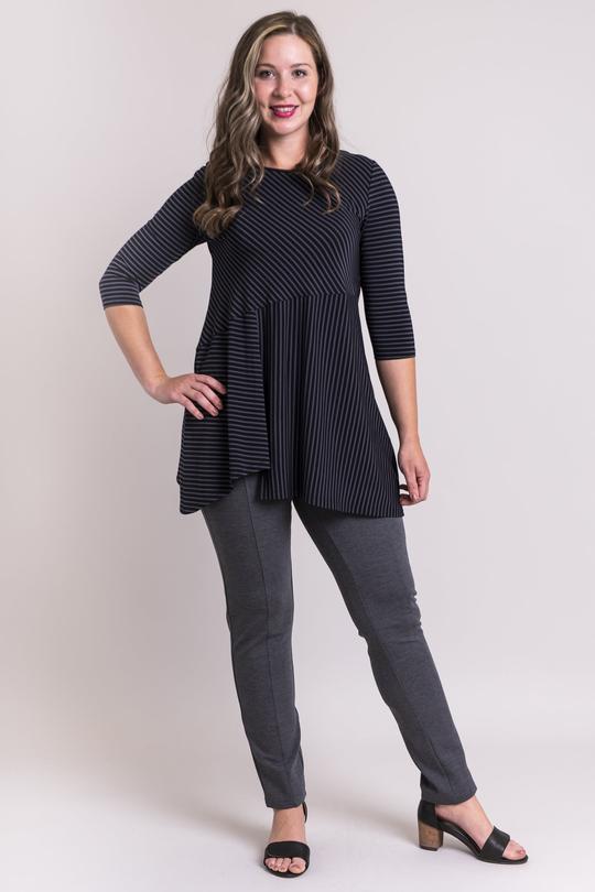Charming Black and Grey Striped Bamboo Tunic Top for Women - Soft & Comfortable Summer Blouse for Casual Wear, Office, and Outings