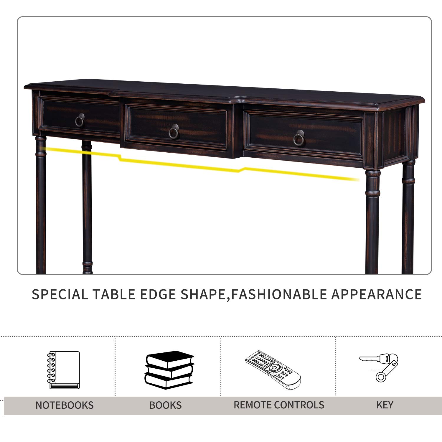 Merax Classic Entryway Console Table with Storage Drawers & Bottom Shelf - Espresso Finish for Hallway, Living Room & Foyer Organization