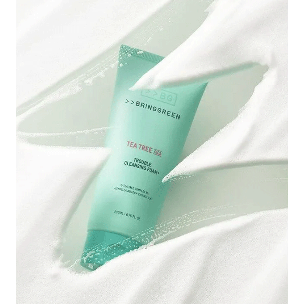 BRING GREEN Tea Tree Cica Trouble Cleansing Foam 300ml - Acne Treatment & Oil Control Face Wash for Clear Skin | Perfect for Daily Skincare Routine & Post-Workout Cleansing