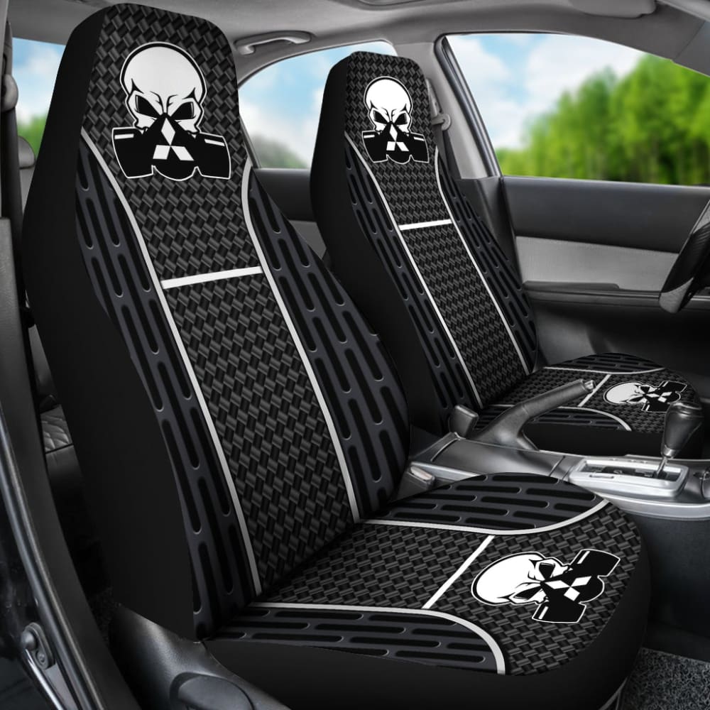 Black Poison Gas Skull Mitsubishi Car Seat Covers - Gothic Style Custom Fit Seat Protectors for Mitsubishi Vehicles | Perfect for Halloween, Car Shows & Themed Rides
