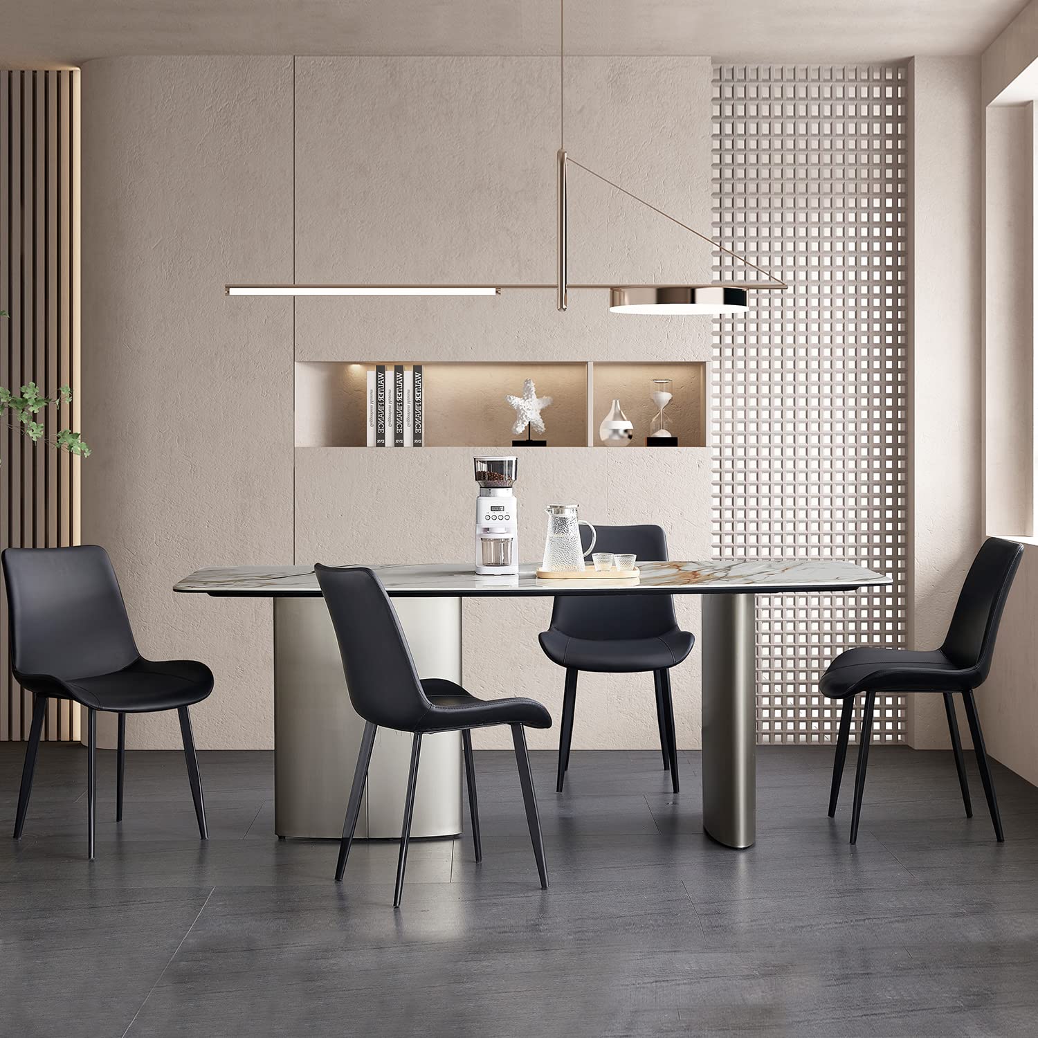 Seonyou 4-Piece Black Faux Leather Dining Chairs Set - Mid Century Modern Kitchen & Dining Room Chairs with Metal Legs - Comfortable Upholstered Side Chairs for Living Room, Restaurant & Home Decor