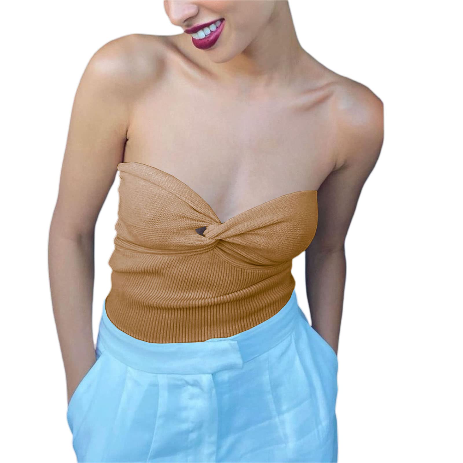 Strapless Tube Tops for Women - Sexy Wrapped Twisted Knot Crop Tank Tops | Summer Fashion Essential for Beach, Party & Casual Outfits