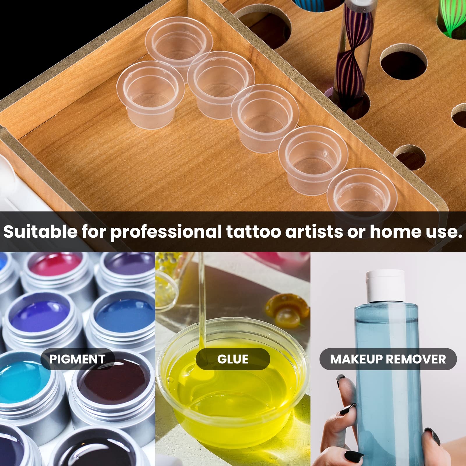 PROUSKY 100-Piece Disposable Ink Caps (8mm) - Small Plastic Ink Containers for Tattoo, Nail Art & Calligraphy - Perfect for Artists, Tattooists & DIY Crafts