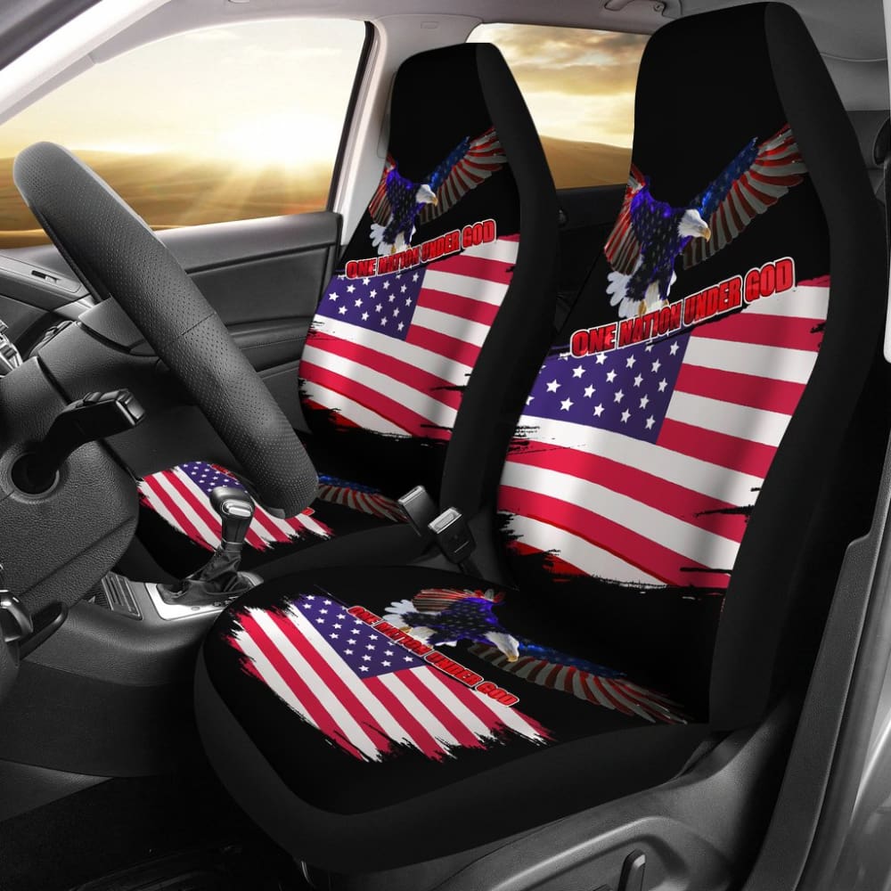 Custom American Flag Car Seat Covers - Patriotic 'One Nation Under God' Auto Accessories for Trucks & SUVs | Perfect for 4th of July, Veterans Day & Road Trips