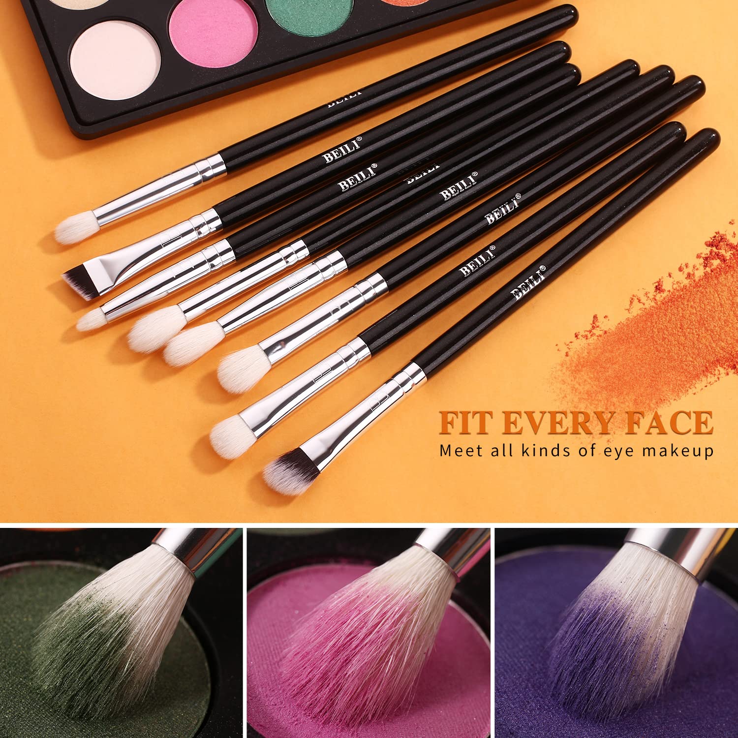 Professional 8-Piece BEILI Eyeshadow Brush Set - Soft Natural Goat Hair Blending Brushes for Eyelids & Eye Makeup | Perfect for Daily Use, Travel & Professional Makeup Artists