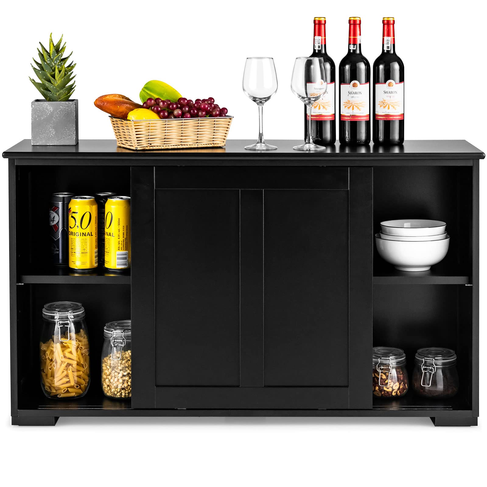 Giantex Kitchen Buffet Cabinet with Sliding Doors & Adjustable Shelves - Black Sideboard Storage Credenza for Dining Room, Living Room, Hallway | Perfect for Home Organization & Entertaining Guests
