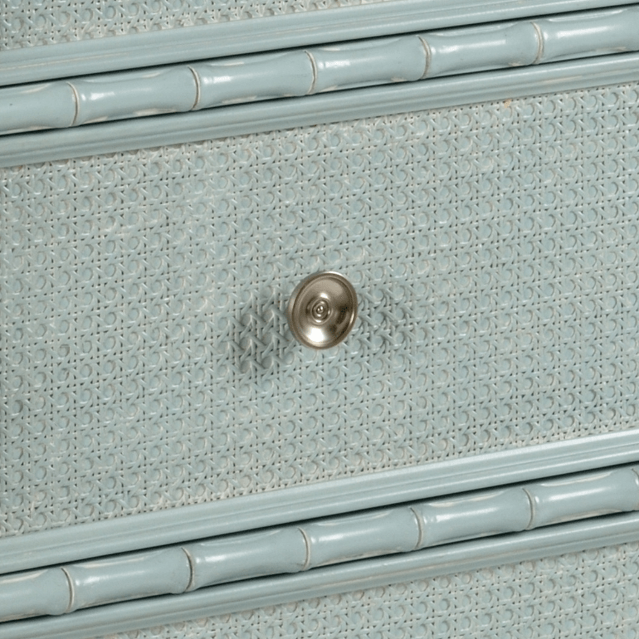 Blue Bamboo Four Drawer Chest With Woven Caning - Stylish Storage Solution for Bedroom, Living Room or Office Organization