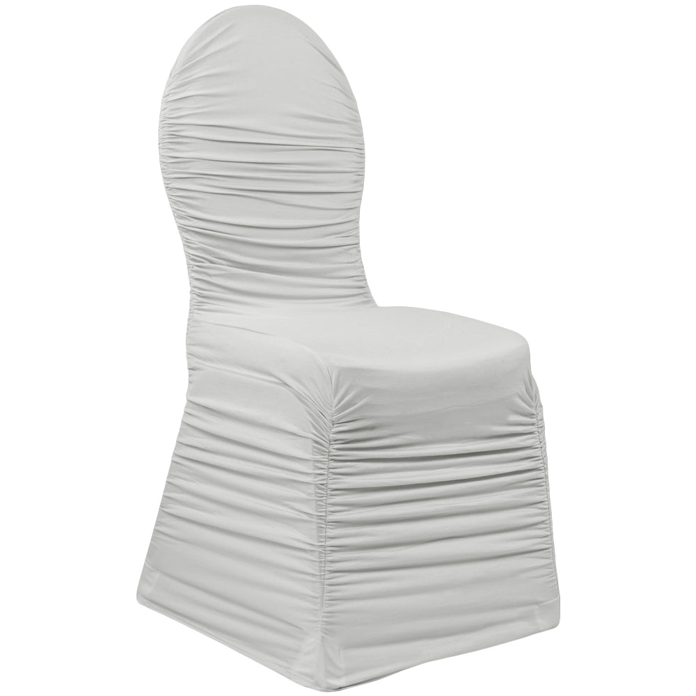 Elegant Ruched Spandex Banquet Chair Covers - Silver - Perfect for Weddings, Parties, and Special Events