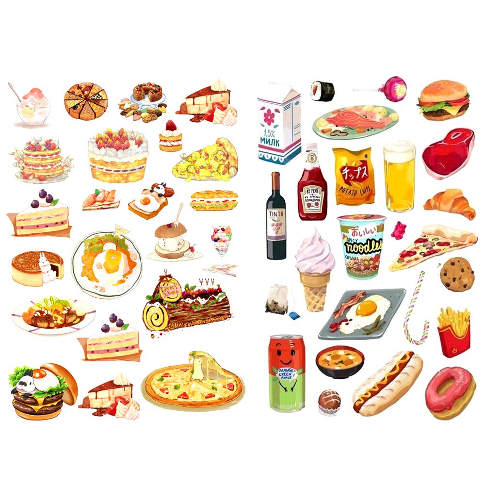 Japanese Kawaii Food Stickers - Cute Cake Snacks Aesthetic Scrapbooking Decals for Bullet Journals, Planners, Travel Diaries & Stationery - Perfect for DIY Crafting, Gift Wrapping & School Projects