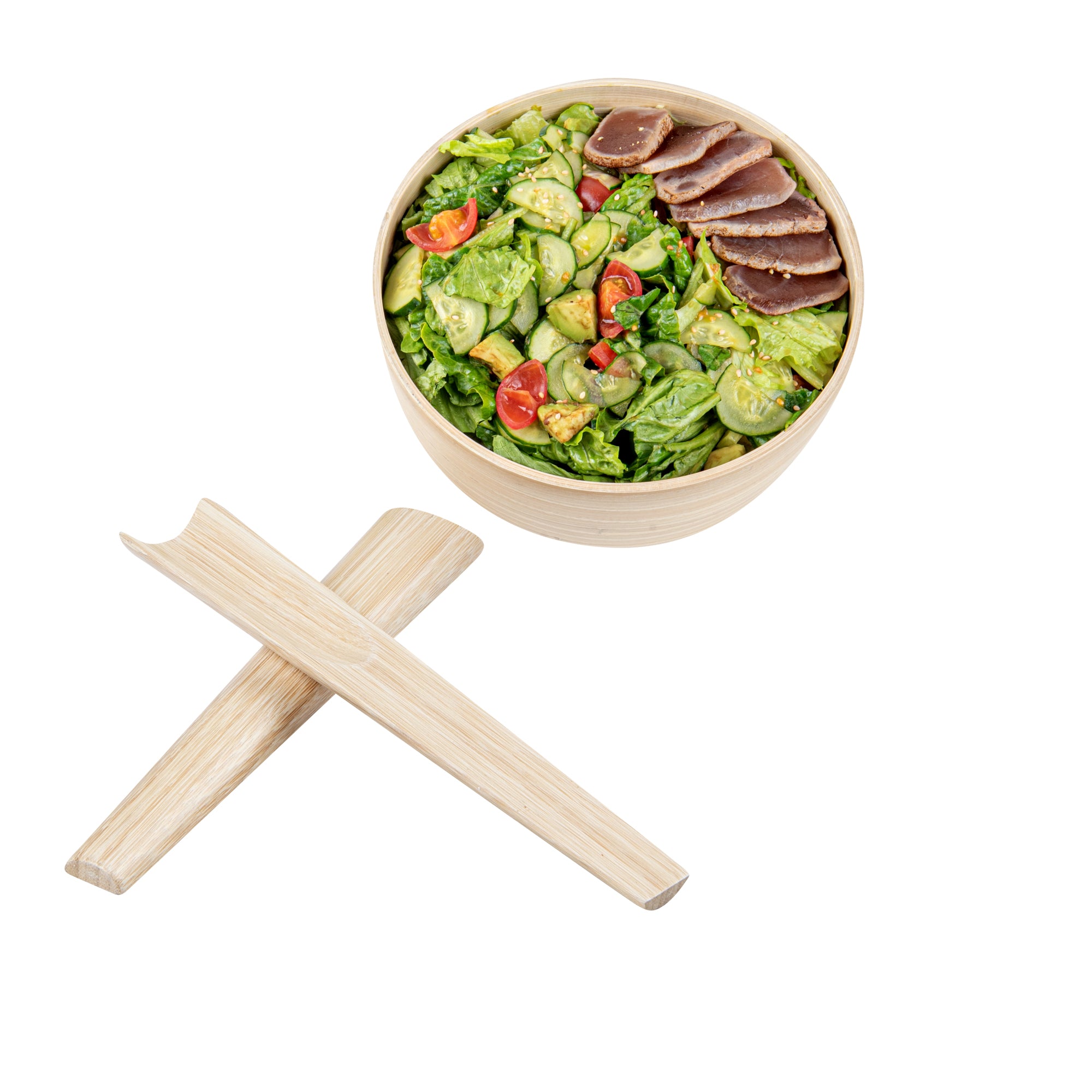 Bambuddha Natural Spun Bamboo Salad Servers Set - 2 Piece Eco-Friendly Utensils (9.75