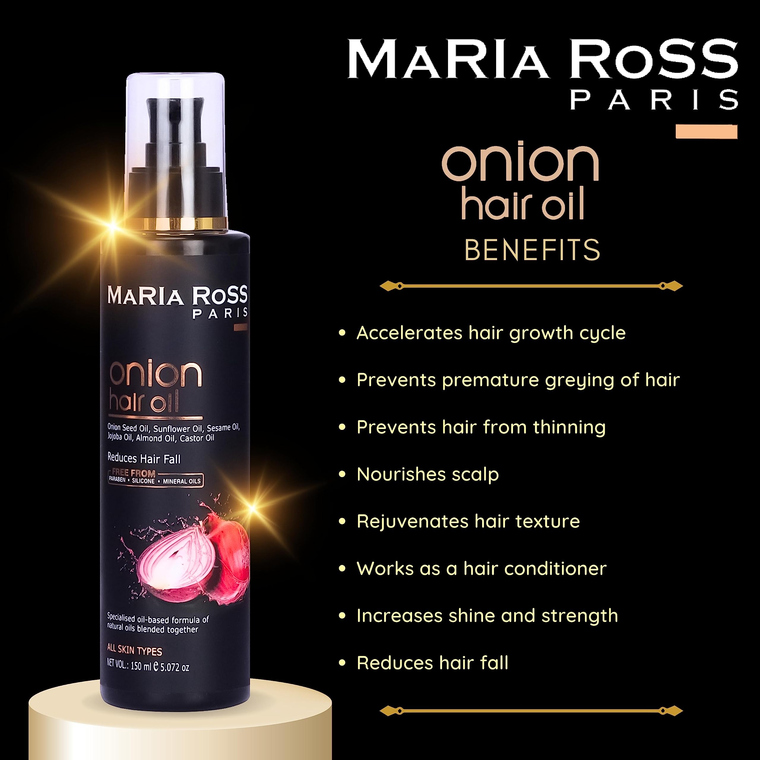 Maria Ross Onion Oil Combo for Hair Growth & Hair Fall Control - Infused with Almond & Coconut Oil - Promotes Thicker, Stronger Hair for Men & Women - Perfect for Daily Hair Care & Scalp Treatment