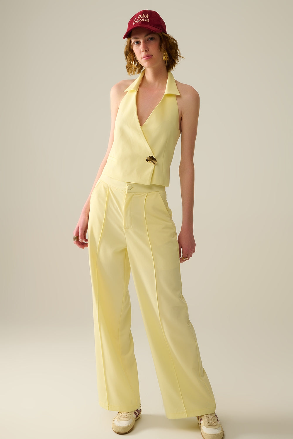 Custom Fit Wide Leg Yellow Pants for Women - Comfortable & Stylish Trousers for Casual Wear, Office, and Special Occasions
