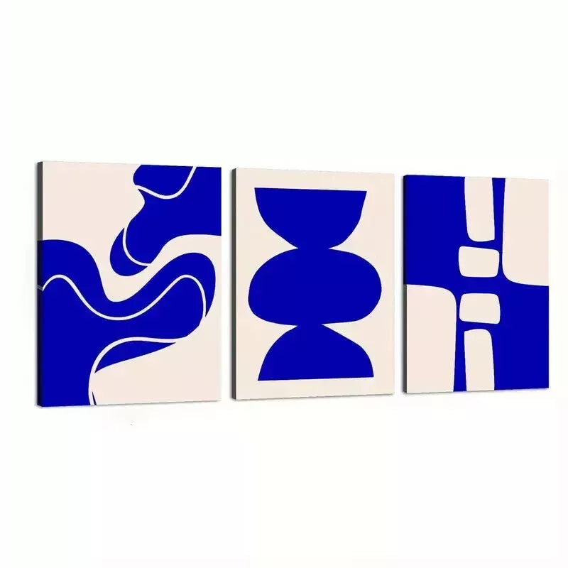 3-Piece Minimalist Abstract Art Set - Bright Blue Canvas Wall Decor (50x70cm) | High Quality Framed Print | Australian Made | Ready to Hang | Perfect for Living Room, Bedroom & Office Decor