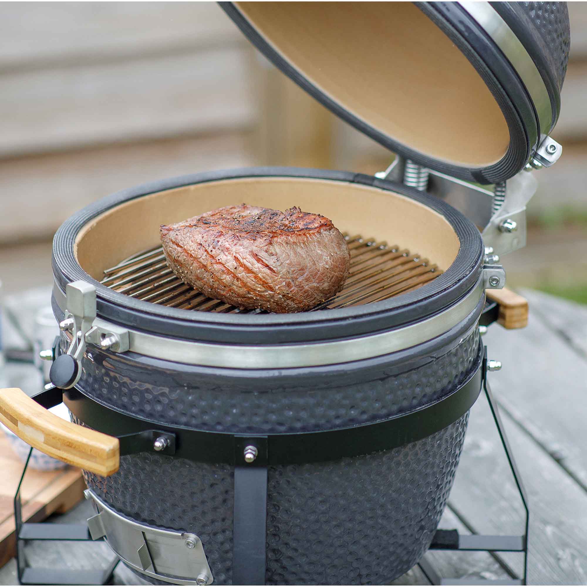 Premium 16-Inch (40cm) Ceramic Kamado Grill Oven Smoker - Outdoor BBQ, Wood Fire Cooking, Backyard Grilling & Smoking for Meat, Fish & Vegetables